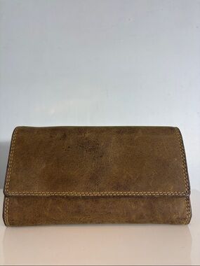 Adrian Klis Vintage-style  Brown Leather Wallet Clutch Organizer Distressed